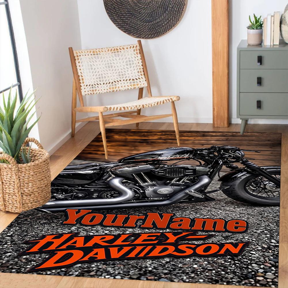 Harley-davidson Motorcycles Customize Your Name Floor Rug Office Rug Perfect for Outdoor Living Rooms Game Room Balcony Anti-slip Rug Decorate Offices