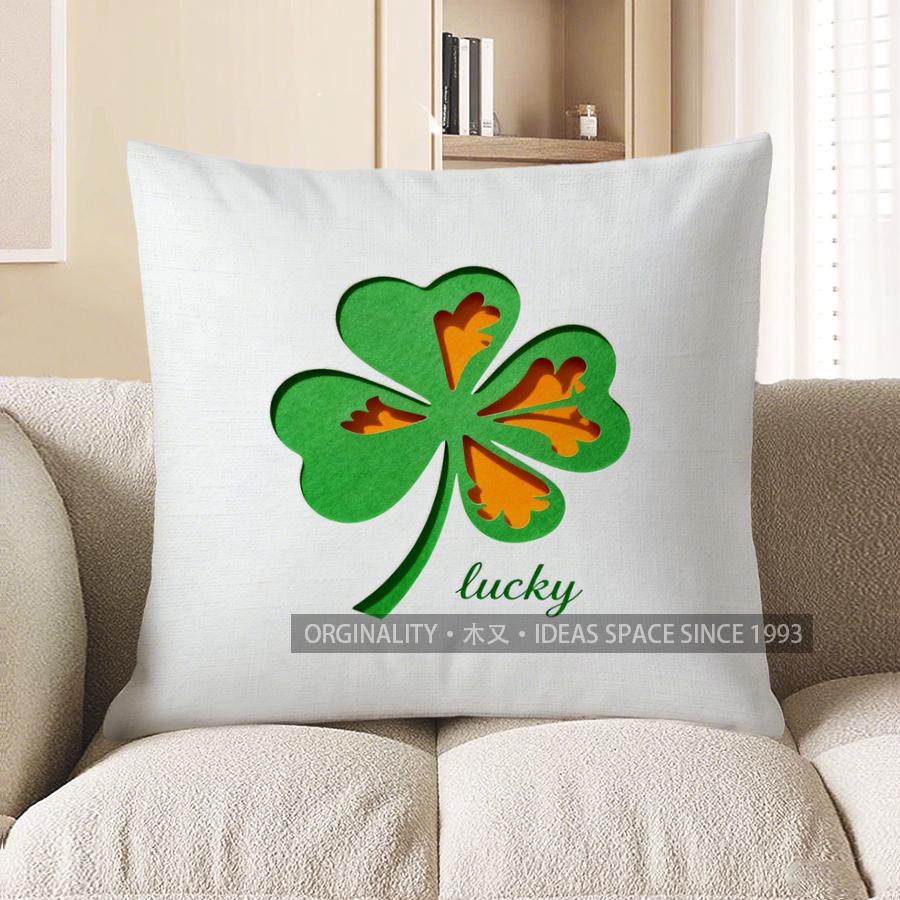 2D Lucky Four-Leaf Clover Pattern Throw Pillow Pattern Cushion Cover Suitable For Sofa Bedroom Car Pillow Cover
