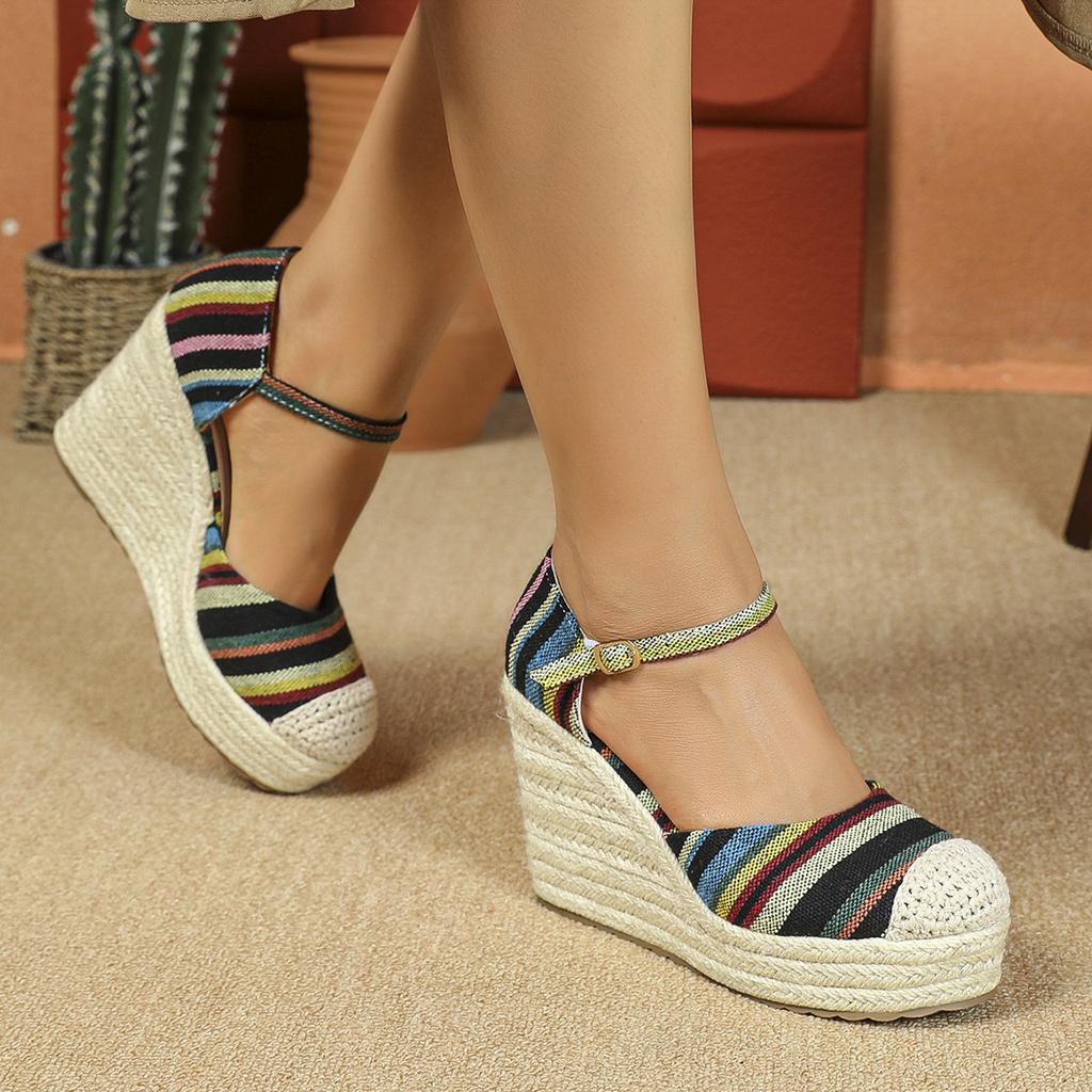  bohimian espadrilles round toe wedges ankle strap sandals heel platform shoes women sandals pumps comfort csaual