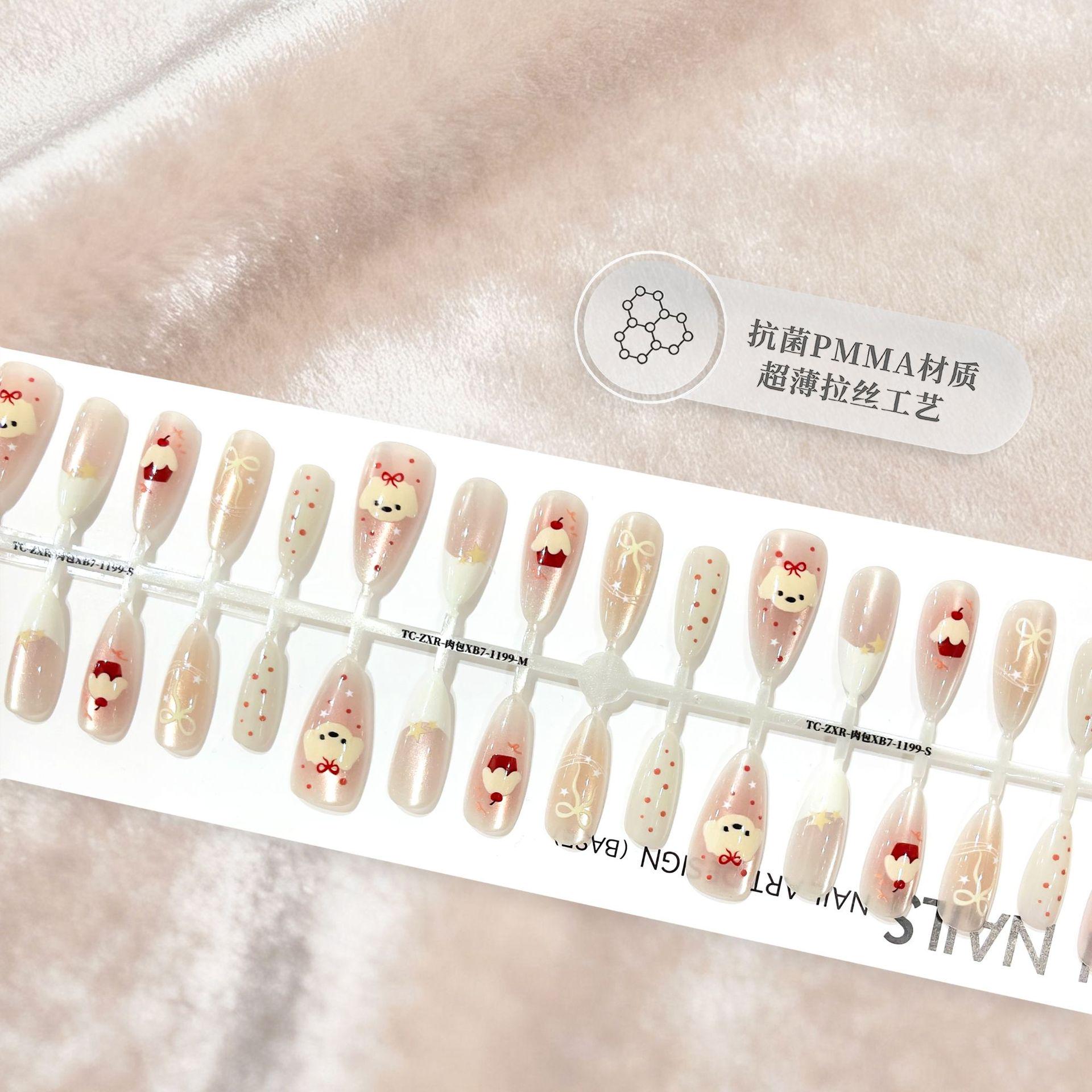 Cartoon French Almond Cat Eye False Nails Stickers