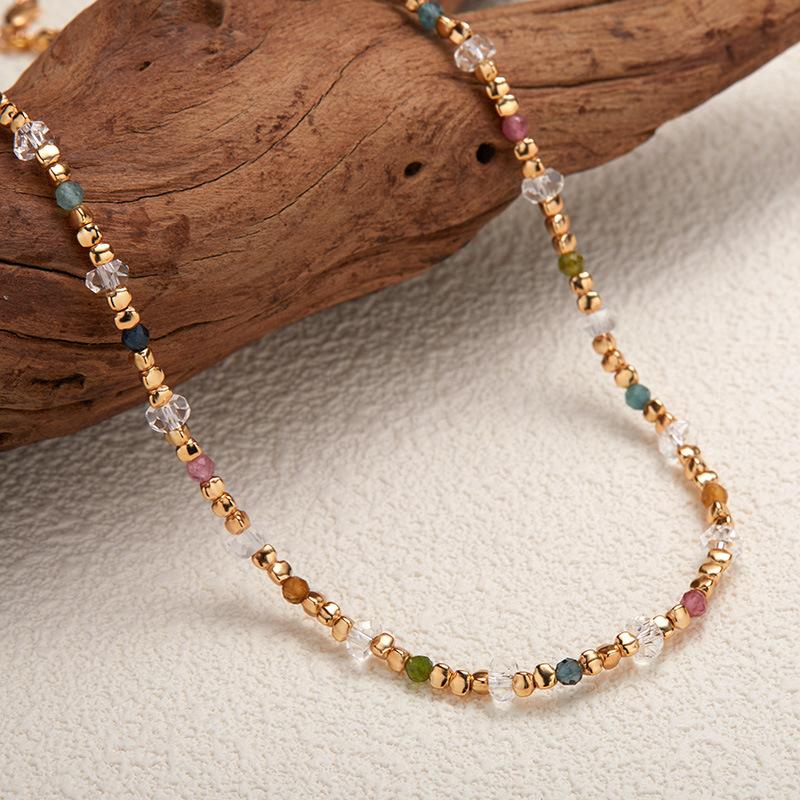 S925 Silver Natural Tourmaline White Crystal Color Treasure Necklace Women'S Personality Advanced Sense Handmade Beaded Temperament Clavicle Chain