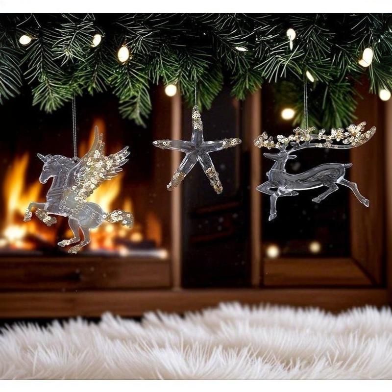 Christmas Ornament Acrylic Sequin Christmas Tree Pendants Snowflake Christmas Supplies Hanging Ornament