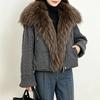 Winter new real fox fur collar knitted splicing down jacket women's short white duck down loose and thin versatile jacket