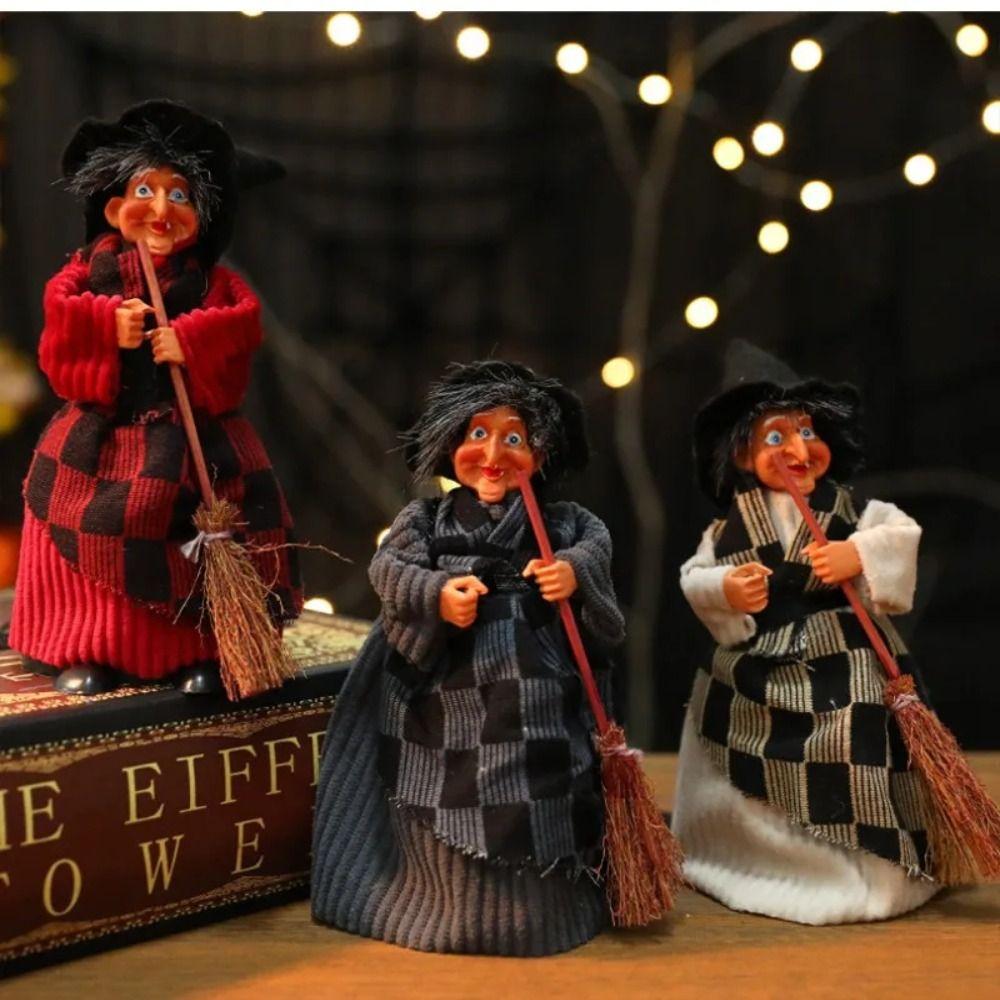 Funny Halloween Witch Ornament Retro Witch Figurines Broomstick Witch Statues  Yard