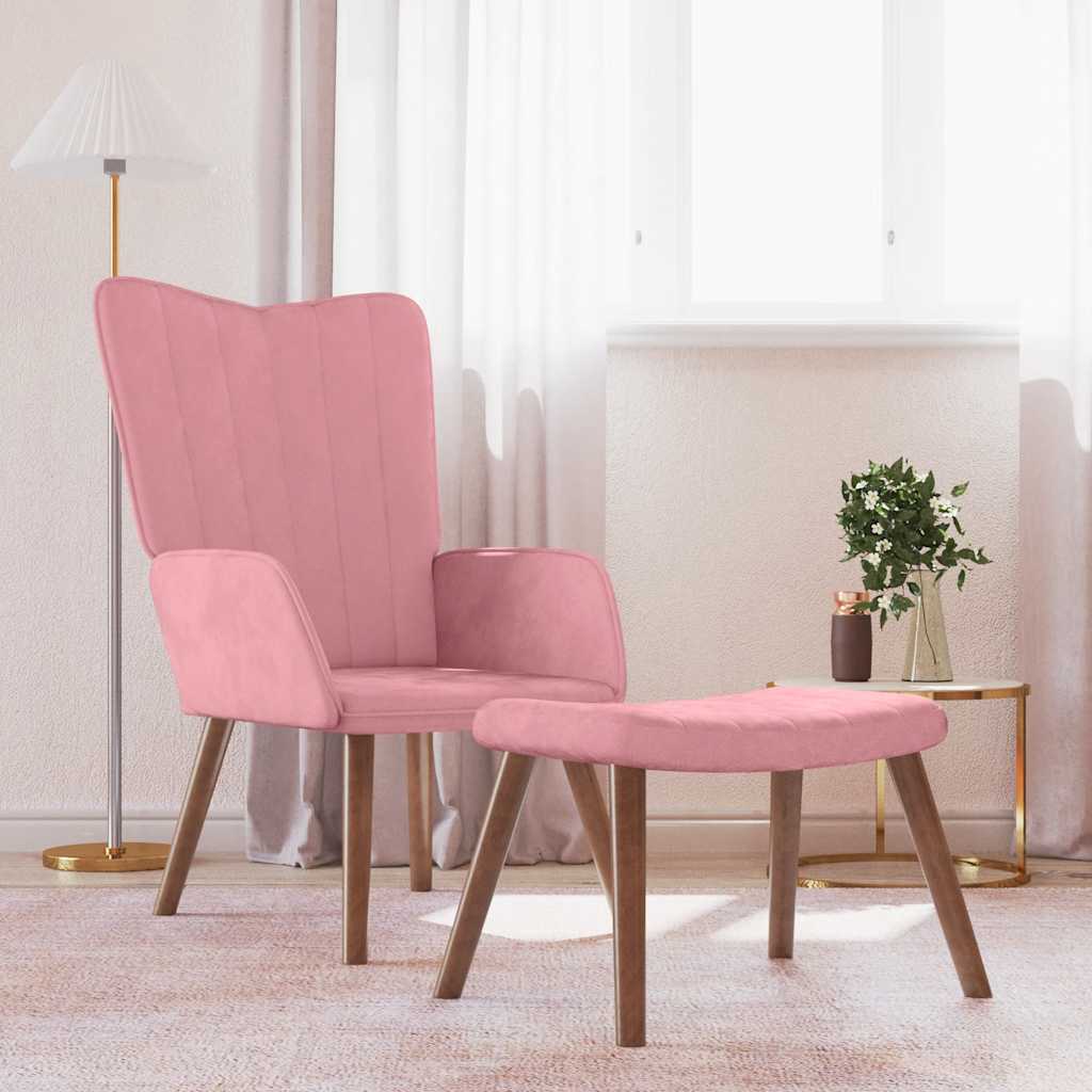 Vidaxl Sessel mit Hocker, Rosa, Mit Samt bezogen
