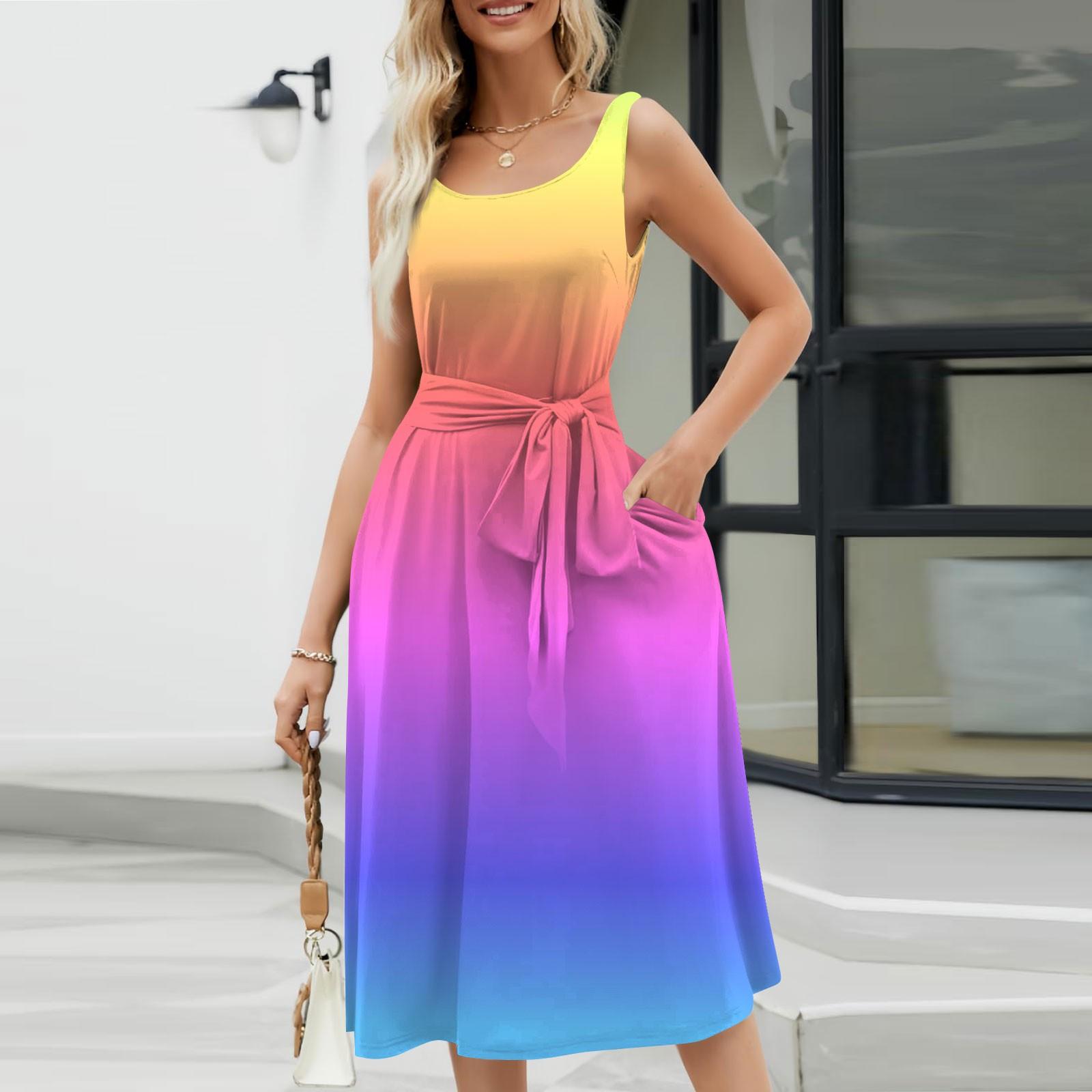 

Летние платья для женщин 2025 года, пляжное свободное платье с круглым вырезом без рукавов, миди, трапециевидное платье-халат с карманами XXL