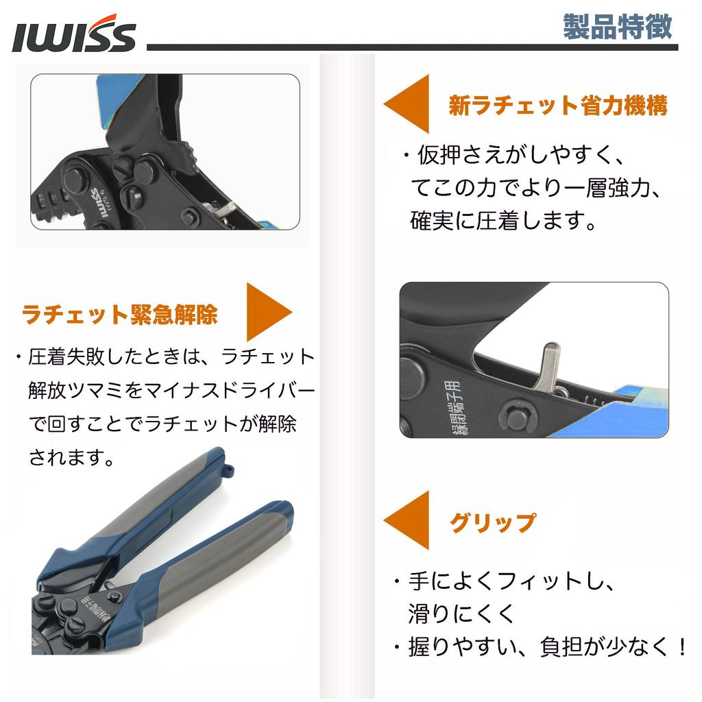 IWISS IWS-125 Crimping Tool, Ratchet Type, Insulated Closed-End Connector, JIS Compliant, for CE-1, CE-2, and CE-5