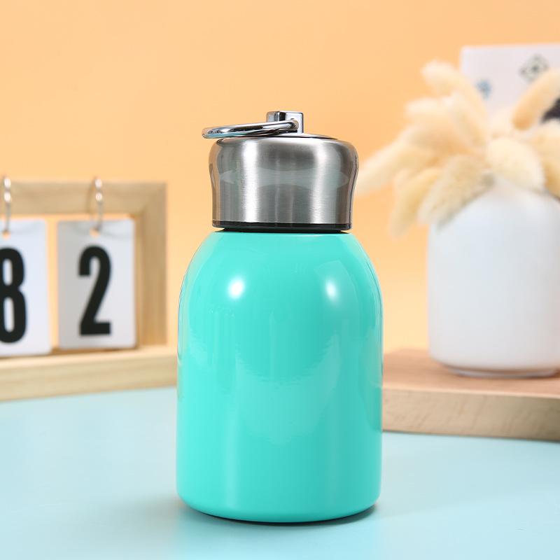 Simple Stainless Steel Thermos Cup with Ring Outdoor Portable Handy Cup Small Fat Mini Vacuum Pocket Cup