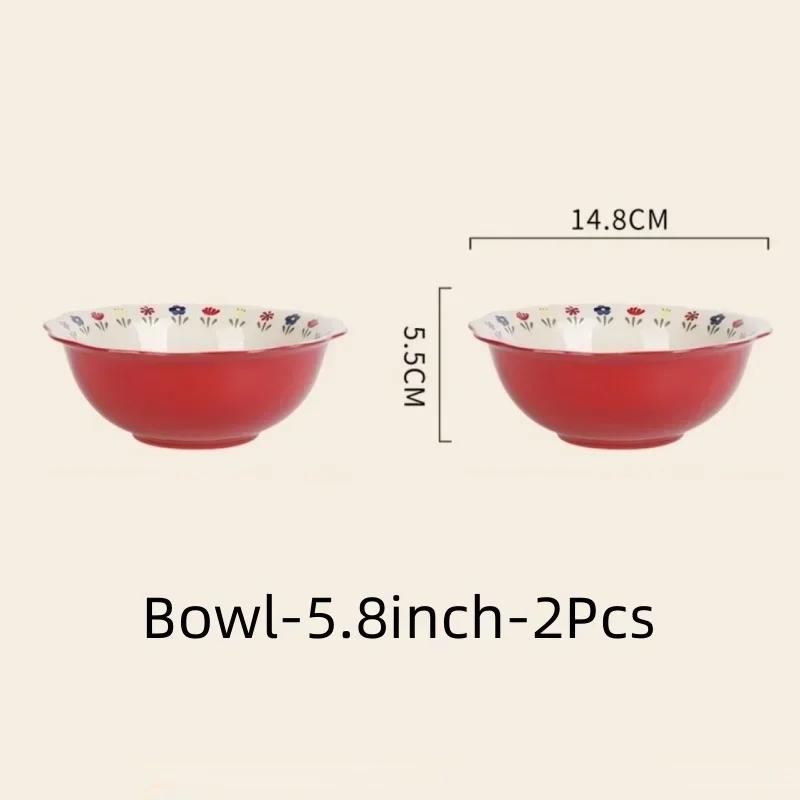 SOLECASA Ceramic Tableware Pastoral Style Rice Soup Bowl Fruit Salad Bowl Dish Pasta Dessert Plate Dinnerware Table Decoration