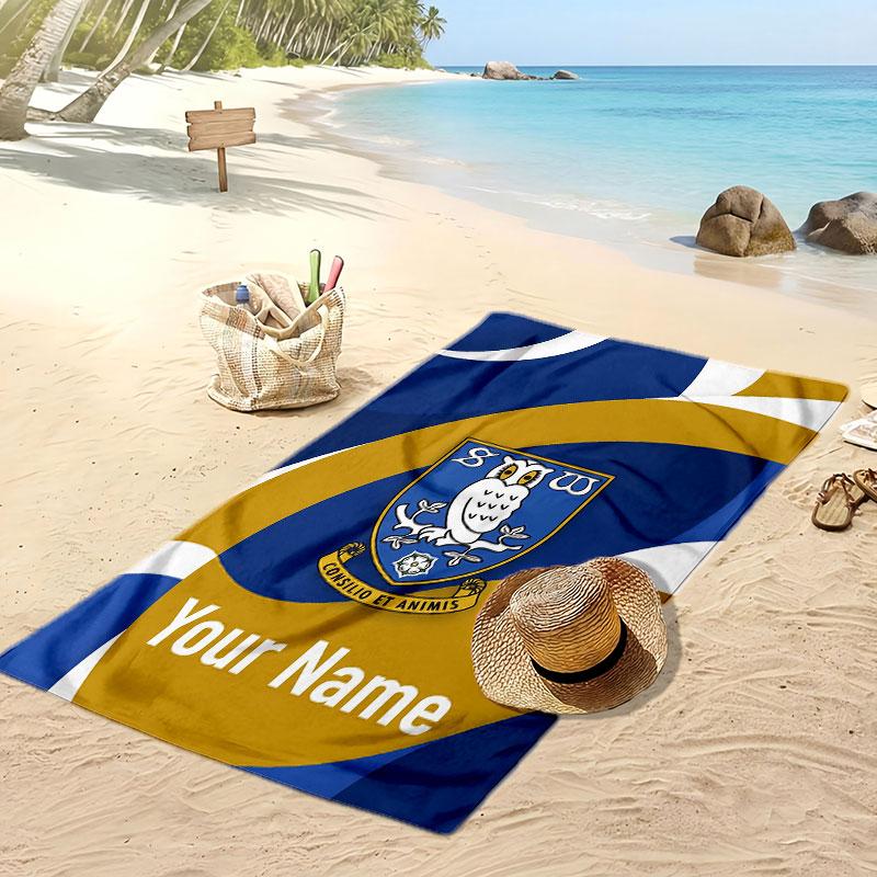 Telo Mare Personalizzato Stampato Sheffield Wednesday FC Logo Calcio Supporto Nome Personalizzato Testo Asciugamano Assorbente Per Sport Viaggio Regalo Speciale