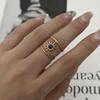 Stainless Steel French Vintage Gemstone Ring For Women Gold Plated Sun Stackable Open Finger Ring Party Hand Personality Jewelry