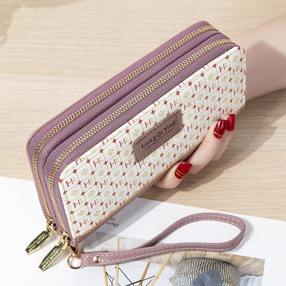 New PU Leather Female Long Wallet Double Layered Multifunctional Money Purses Large Capacity Zipper Purse