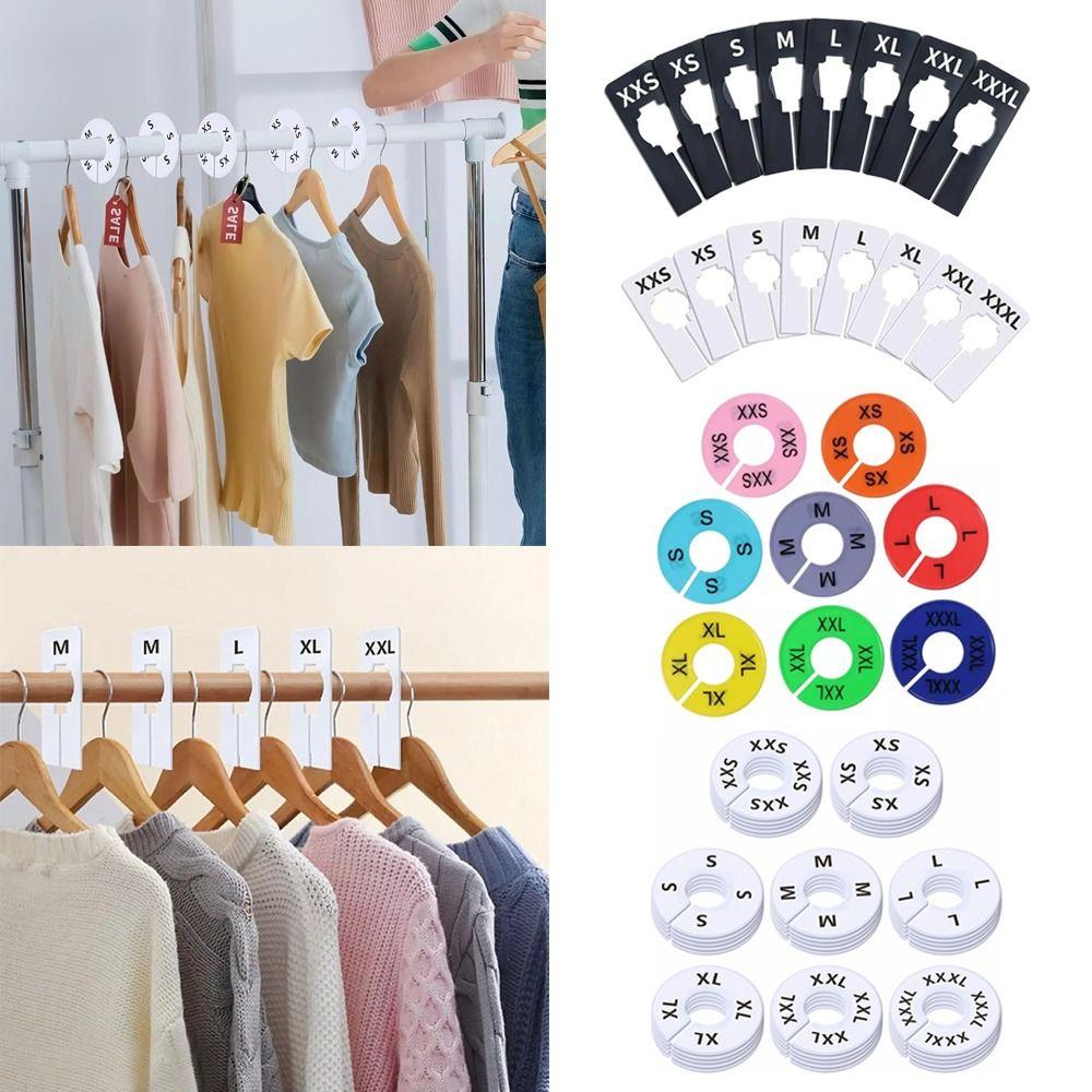 8Pcs XS-XXL Clothes Size Dividers Round Rectangular Garment Tags New Size Marking Ring  Shop