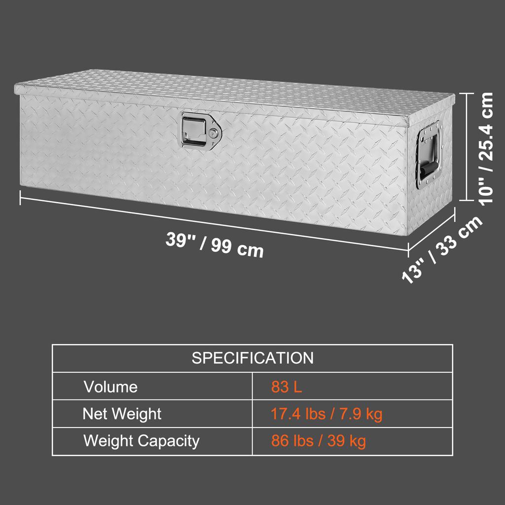 VEVOR Heavy Duty Aluminum Truck Bed Tool Box, Diamond Plate Tool Box with Side Handle and Lock Keys for Pickup, Truck Bed, RV