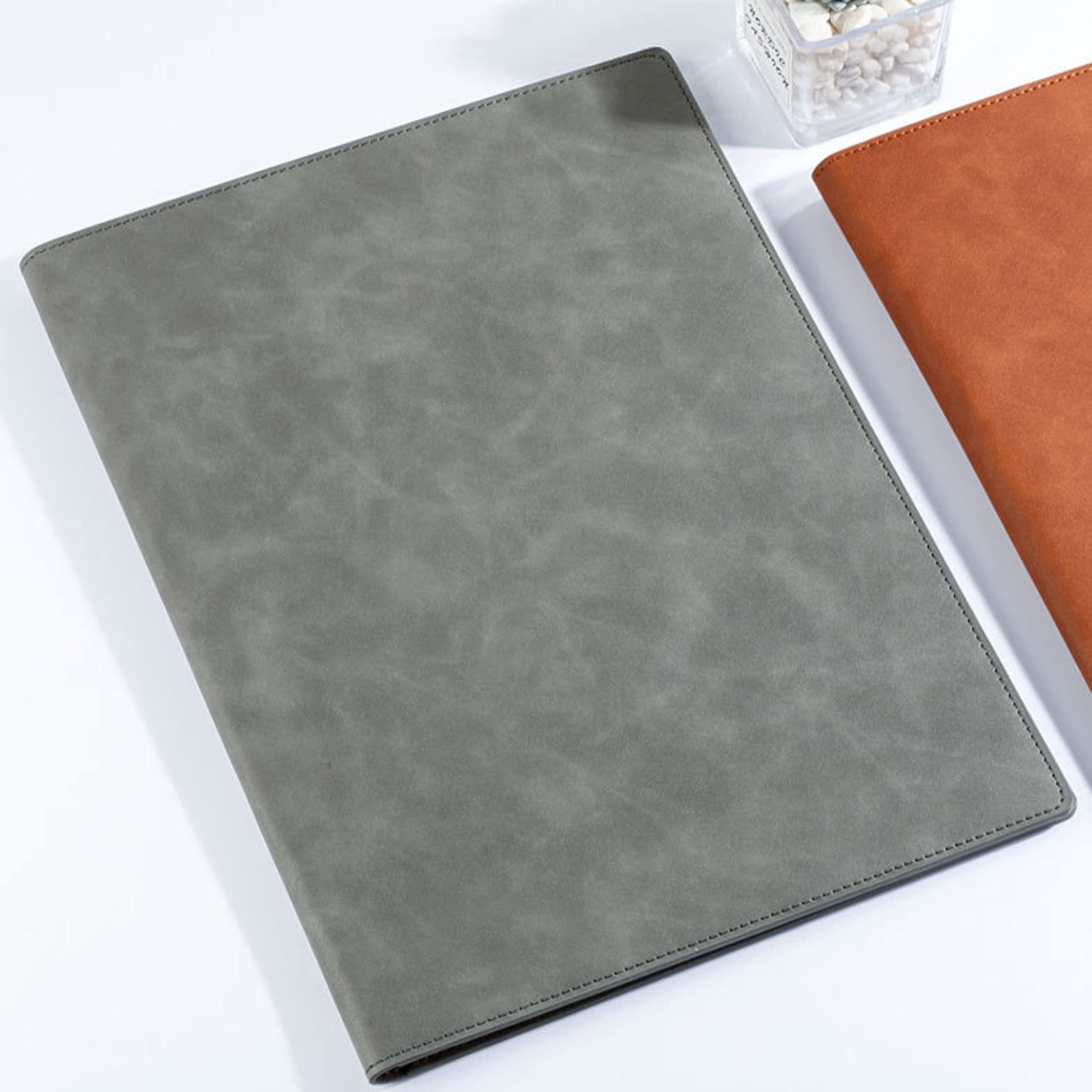 

East Leaf A4 Bi-Fold Clipboard Binder with Storage Pockets, Pen Holder, and Multi-Function A4 Underlay, PU Leather [245 x 330mm] (Gray)