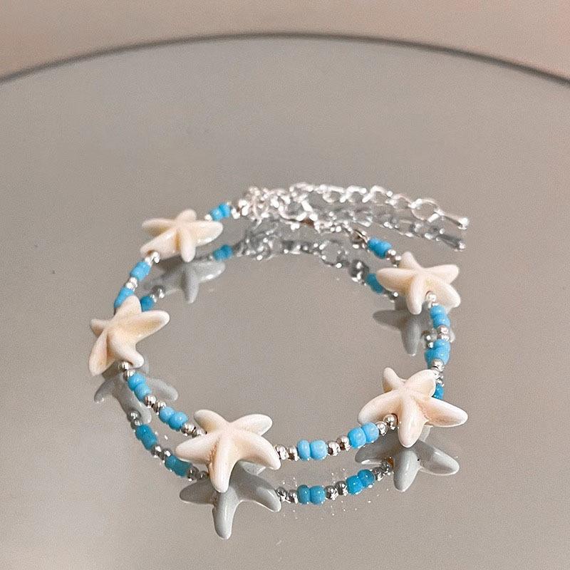 Seaside vacation~ blue shell starfish bracelet women's island beaded accessories bracelet new stacked jewelry