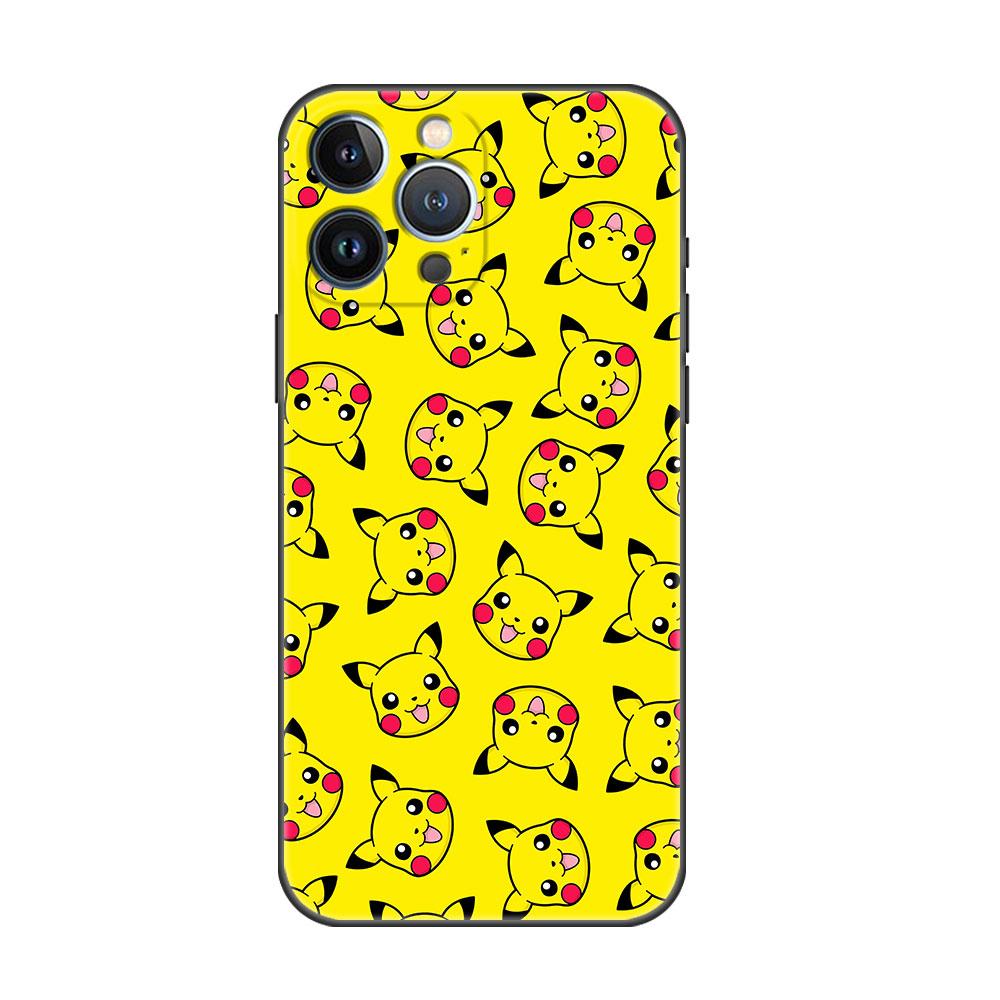 Pouzdro pro Apple iPhone 14 11 13 7 12 Pro 7 XR XS Max 8 Plus 6 14Pro 13Mini Černé Měkké Telefonní Coque Pokemon Pikachu Kreslený