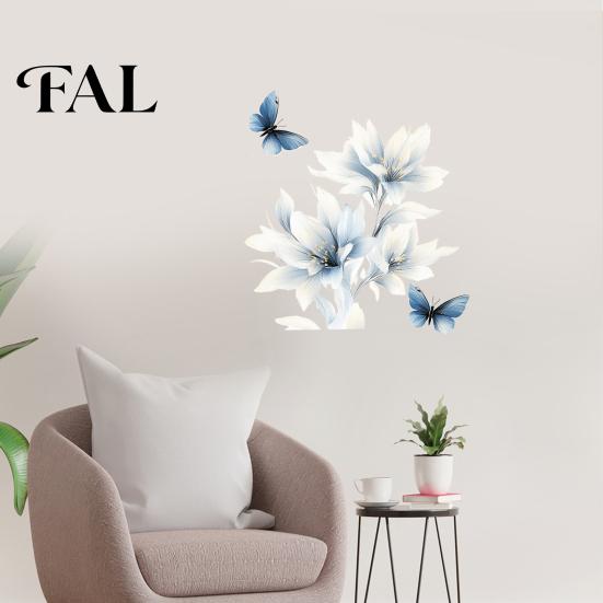 Adesivi Decorativi per Piastrelle del Bagno, Adesivi Murali Floreali Blu Lavati all'Inchiostro con Farfalle, Gigli Delicati da Staccare e Attaccare, Soggiorno Camera da Letto