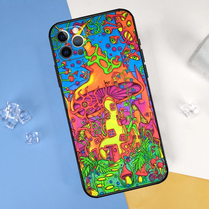 Trippy Mushroom Psychedelic Art Phone Case For iPhone 16 Pro Max 13 12 Mini 11 14 15 Pro Max XR 16 15 Plus 16e Cover Shell