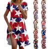 Women's Casual Fashion Round Neck Short Sleeve Independence Day Printed Midi Dress