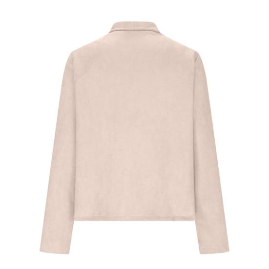 Women Jacket Solid Color Loose Zipper Pockets Faux Suede Loose Lapel Vintage Open Stitch Long Sleeve Smooth Windproof Lady Coat