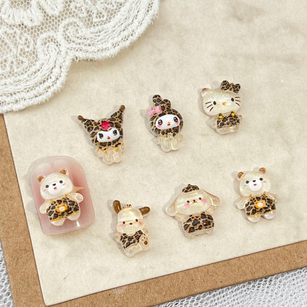 30/60/120Pcs Popular Leopard Print Cat Cartoon Nail Accessories, Ice Transparent 3D Teddy Bear Puppy Resin Diamond Diy Wearable