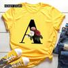 Women's Summer Short Sleeve T-Shirts Fashionable Casual Round Neck 26 English Letters Flower & Name Letter Printed Cotton T-shirts