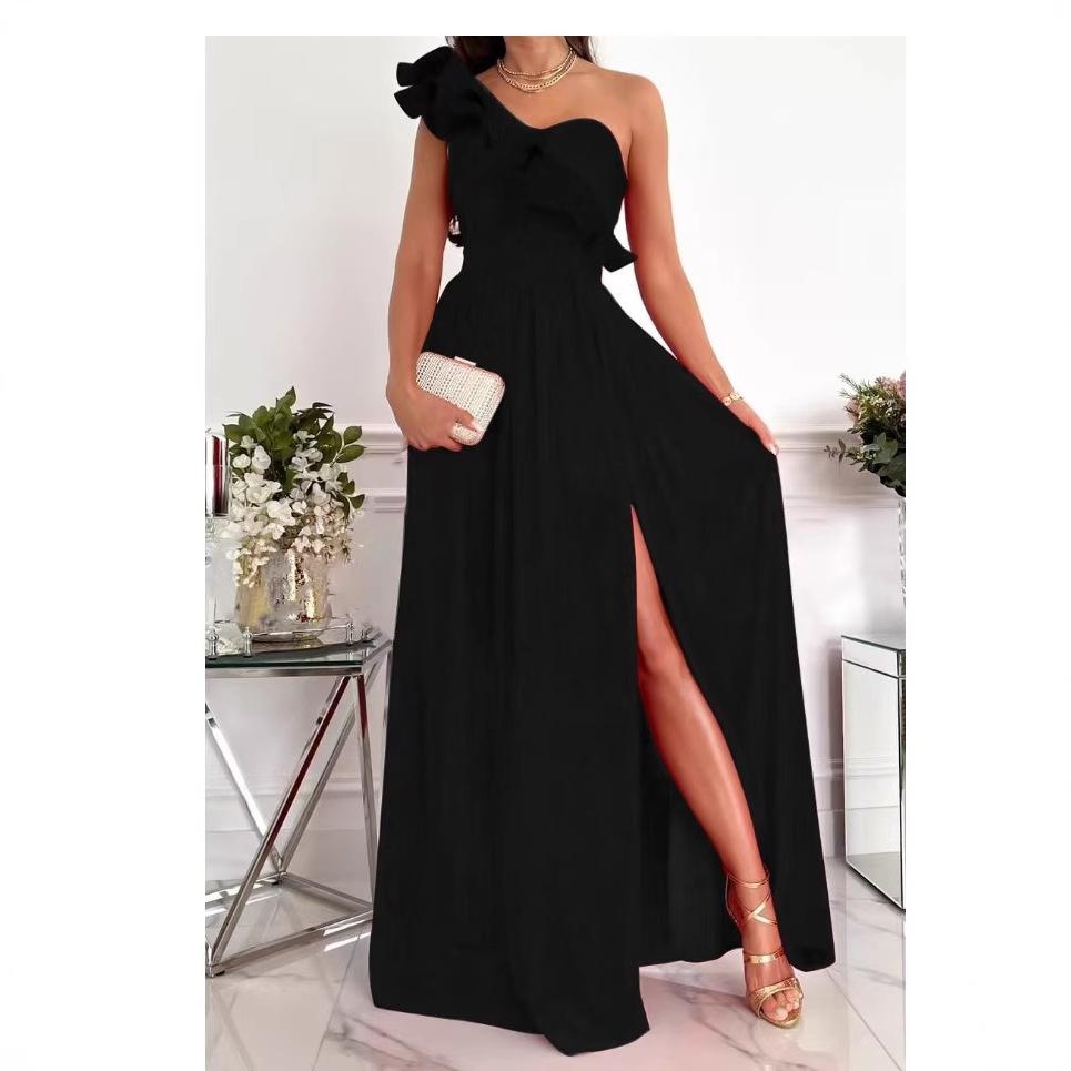 Wunsch-Explosion, ärmellos, Saum mit Rüschen und Schlitz, europäische und amerikanische Damenbekleidung, Kleid Damen