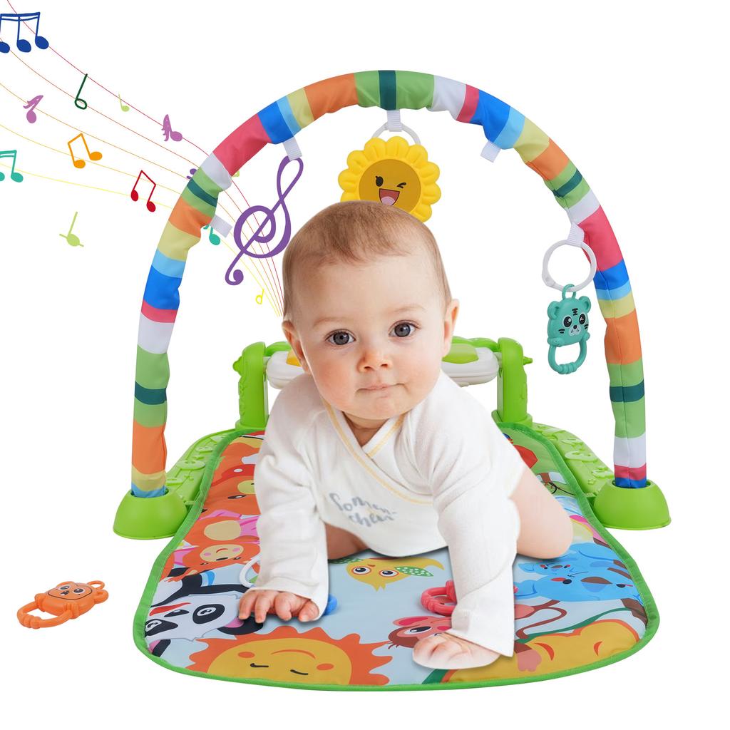 Baby Piano Play Mat, Kick & Play Baby Activity Gym, Musical Tummy Time Mat with 5 Colorful Hanging Toys, Baby