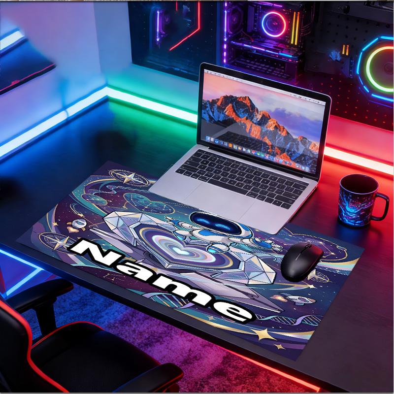 Custom Name Personalized Cosmic Bot Crew Pattern Mousepad, Laptop PC Desk Mat, Decorative Desk Mat for Home Keyboard Pad Gift