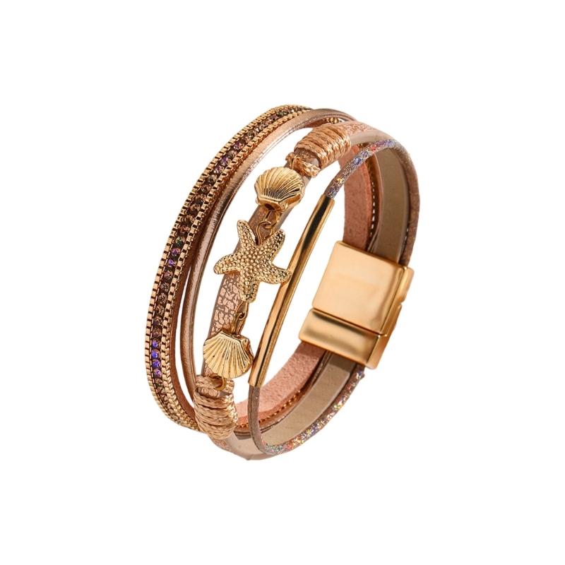 Chic Starfish Bracelet Soft Faux Leather Multi-Layer Wrist Bangle Hand Jewelry For Casual To Formal Occasion