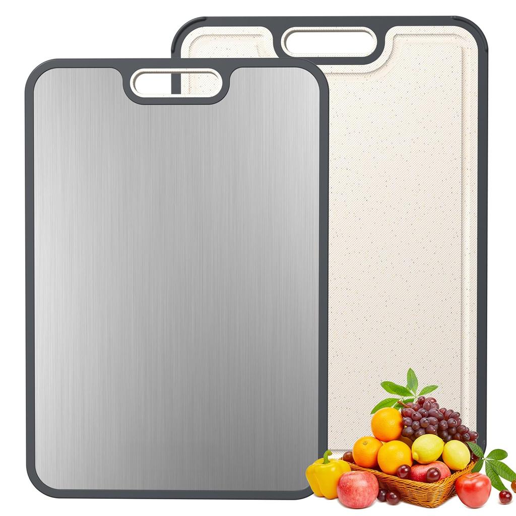 Double Sided Food Grade Pure Titanium Cutting Board for Kitchen Wheat Straw PP Chopping Boards for Meat Vegetables Fruits Cheese