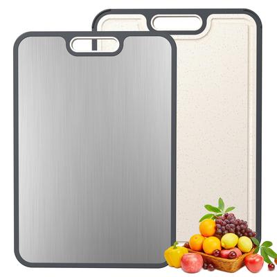Double Sided Food Grade Pure Titanium Cutting Board for Kitchen Wheat Straw PP Chopping Boards for Meat Vegetables Fruits Cheese