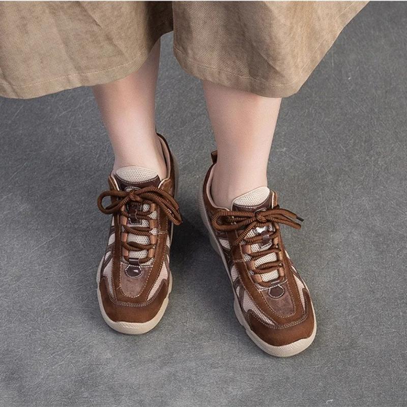 Johnature Fashionable Breathable Sports Style High Heels Mixed Colors Versatile Lace-up Women's Shoes