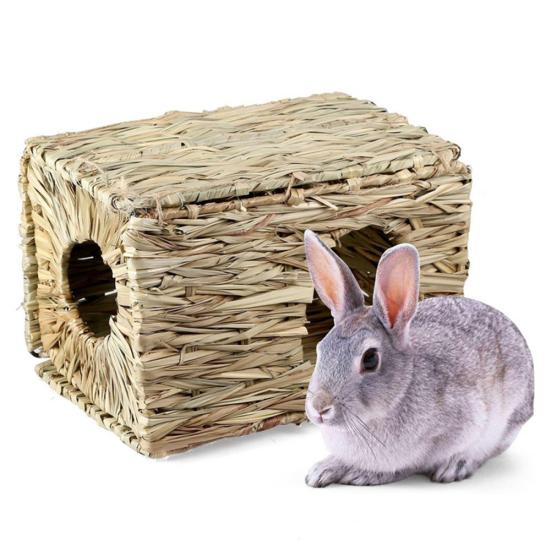 Woven Grass Straw Small Pet Rabbit Hamster Cage Nest House Chew Toy Foldable Bed