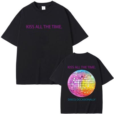 Küss Mich Immer Disco Gelegentlich Grafikdruck T-Shirt Herren Damen Mode Übergroß Kurzarm T-Shirts Unisex Streetwear
