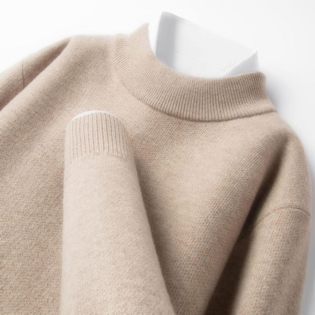 Men's 520g Semi-Worsted Wool Sweater - Autumn/Winter Thick 100% Sheepswool, Semi-High Collar, Four-Thread