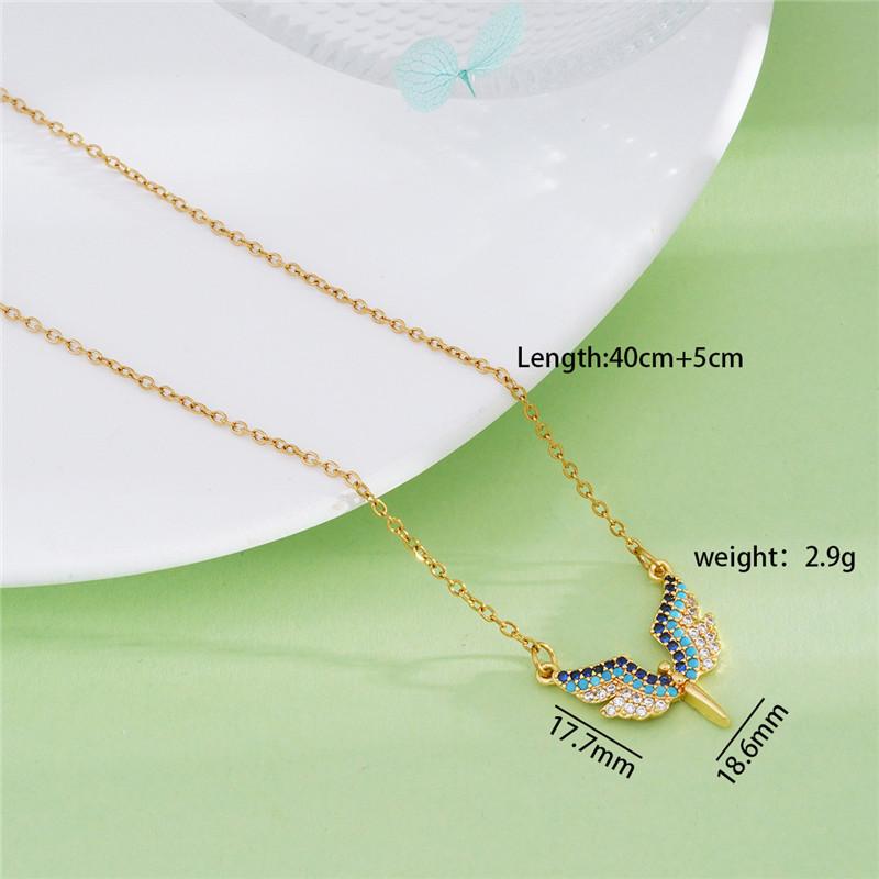 Light Luxury Angel Wing Zircon Pendant Necklace Stainless Steel Chains Fashion Geometric Choker Jewelry Gift For Women Girls