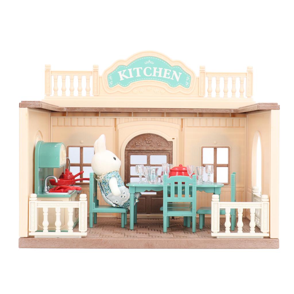 Dollhouse Kitchen Toys Simulated Plastic Educational with Tableware Furniture Miniature Kitchen for
