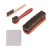 Shoe Brushes Kit Horsehair Polish Applicator Long Handle Shoe Brush Shoe Shine Brush with Microfibre Cloth for Boots