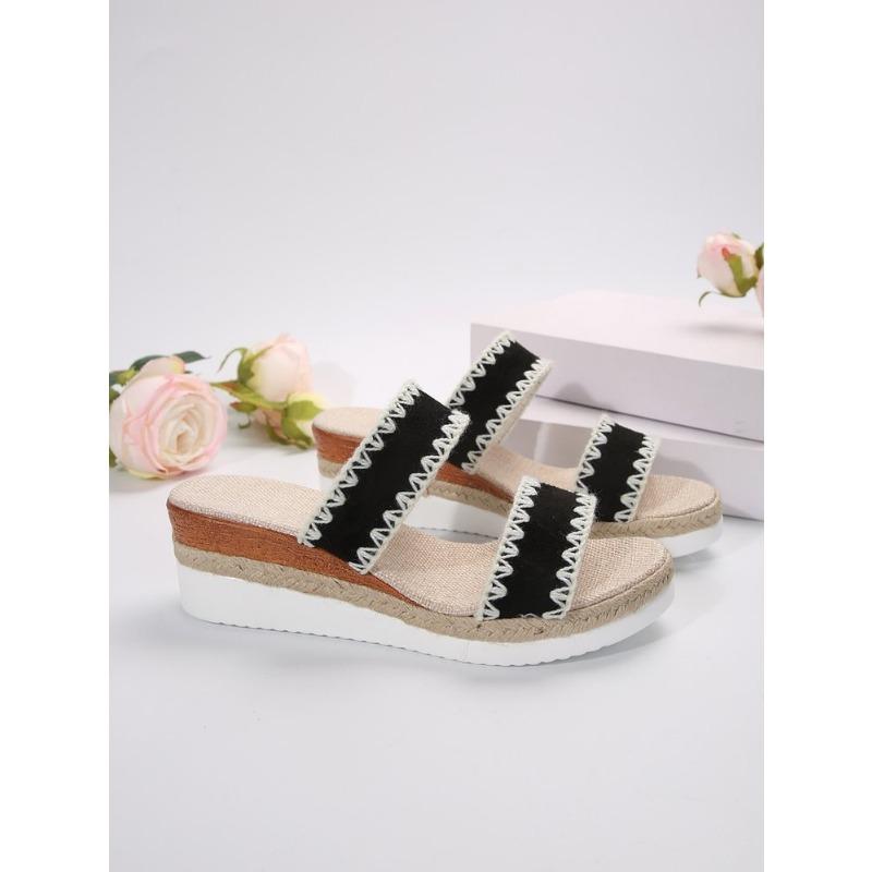 Papuci cu Toc înclinat cu Talpă Groasă cu Toc Înalt Sandale Goale Tricotate pentru Femei