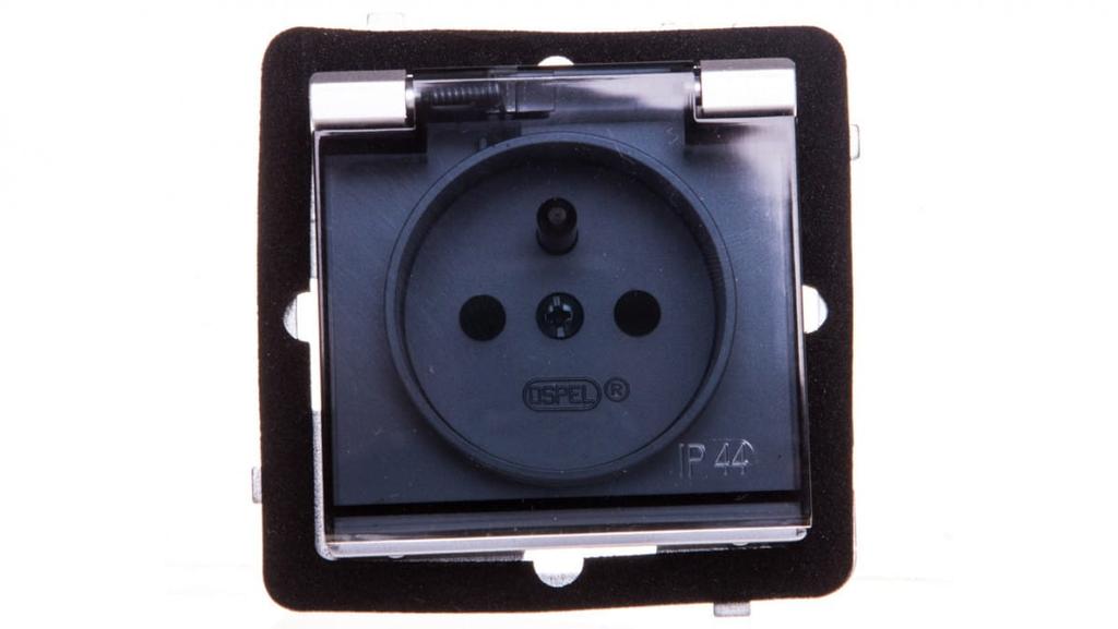Sonata Splashproof Socket Z/U Ip44 With Shutters Transparent Flap Matt Silver Gph-1Rzp//38/D