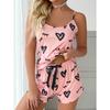 Women's Casual Heart Pattern Dark Pink Pajama Set