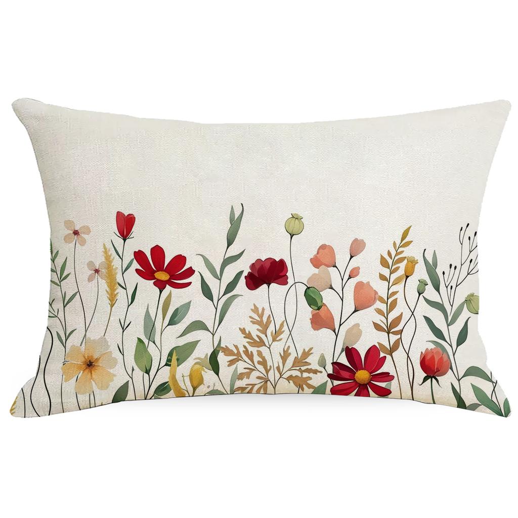 New Linen Plant Flower Waist Pillow Case Living Room Sofa Cushion Cover Home Bedroom Pillow Case