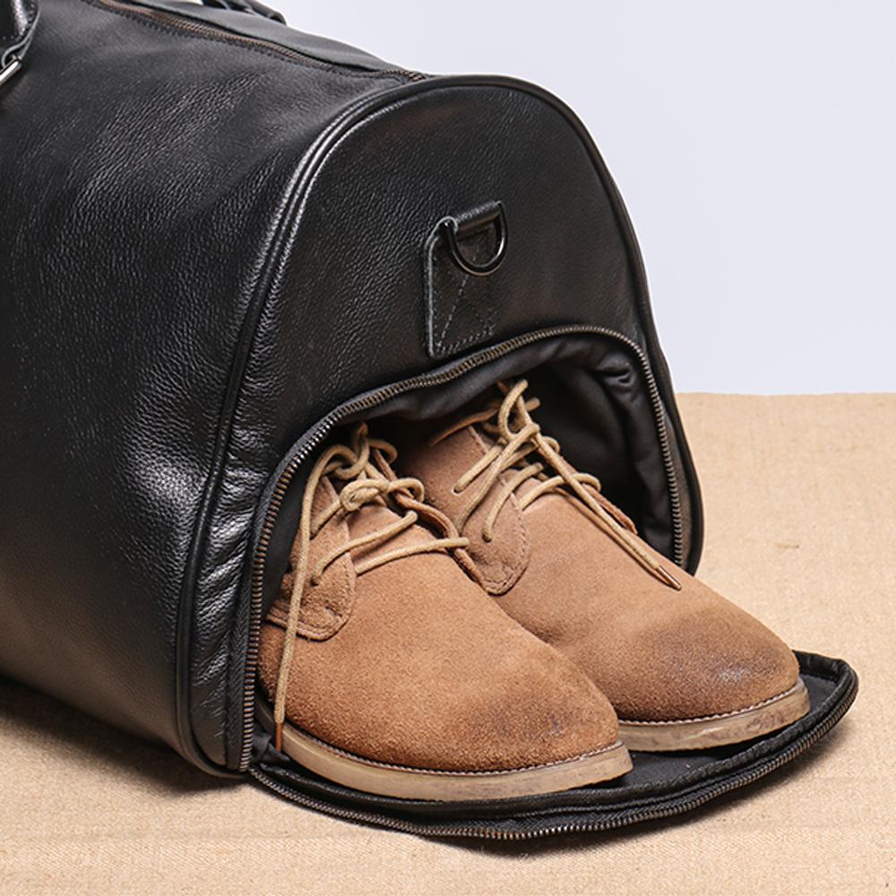 Geantă de călătorie pentru bărbați, din piele naturală, ocazională, geantă pentru bagaje de mână, geantă de fitness de mare capacitate, buzunar pentru pantofi pentru laptop de 18 inchi