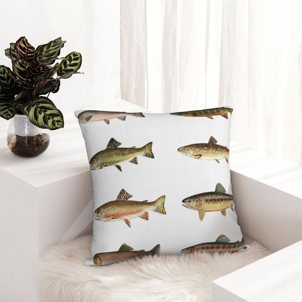 Pillow Cover Vintage Fish Trout Pattern Cushion Cover Cartoon Fishes Pillow Case For Chair Sofa Home Decoration Pillowcases