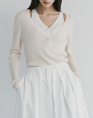 Meleugo Women'S Layering Long V-Neck Knit [Ivory]