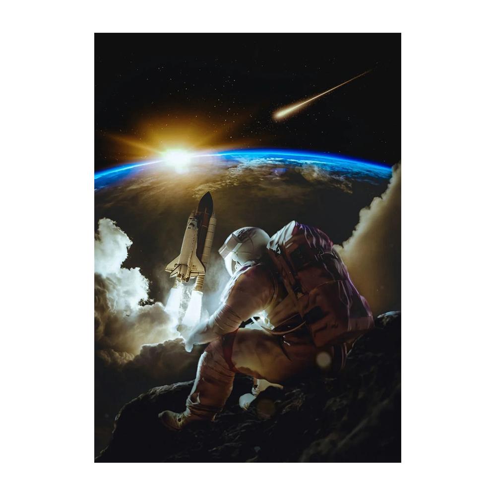 Astronaut Drinks Beer on The Moon While Watching The Earth Being Destroyed Canvas Painting Posters Prints Living Room Wall Art Pictures