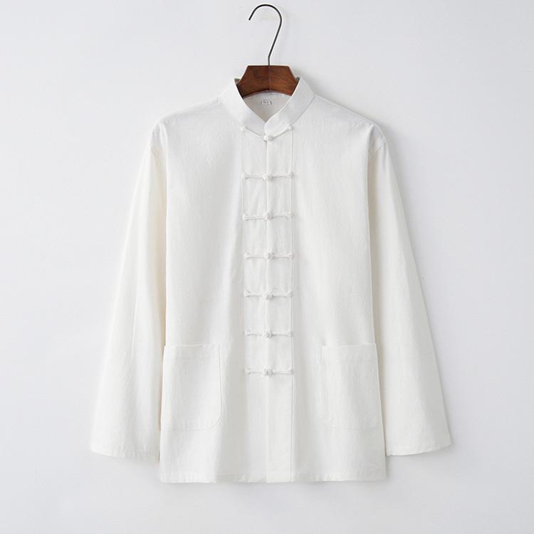 Langärmlige Tang-Anzugjacke im chinesischen Stil für Herren – Hanfu aus Baumwollleinen für Jugendliche und Senioren, Frühling/Herbst