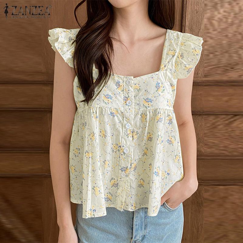 

ZANZEA Женские повседневные летние майки без рукавов с цветочным принтом